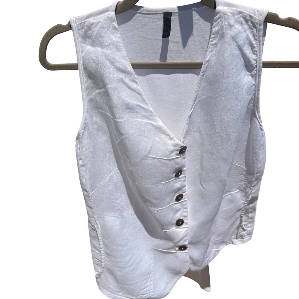 Inizio Women's Size S White Linen Cotton Mixed Media Sleeveless Vest Top Italy